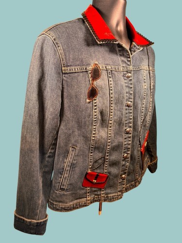 Brighton Limited Edition Denim Blue Jean Jacket W/Leather Accents Women's Large - Picture 3 of 11