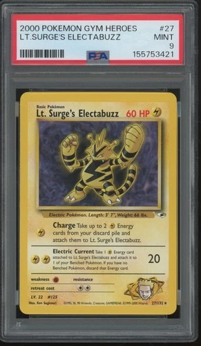 2000 Pokémon Gym Heroes #27 Lt. Surge's Electabuzz Mint PSA 9