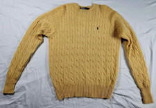 Polo Ralph Lauren Sweater Mens XL Yellow Cable Knit Wool Luxury Old Money Preppy