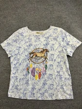 Collections Etc Shirt Womens XL Dreamcatcher Horse Graphic Floral Sequin Tee
