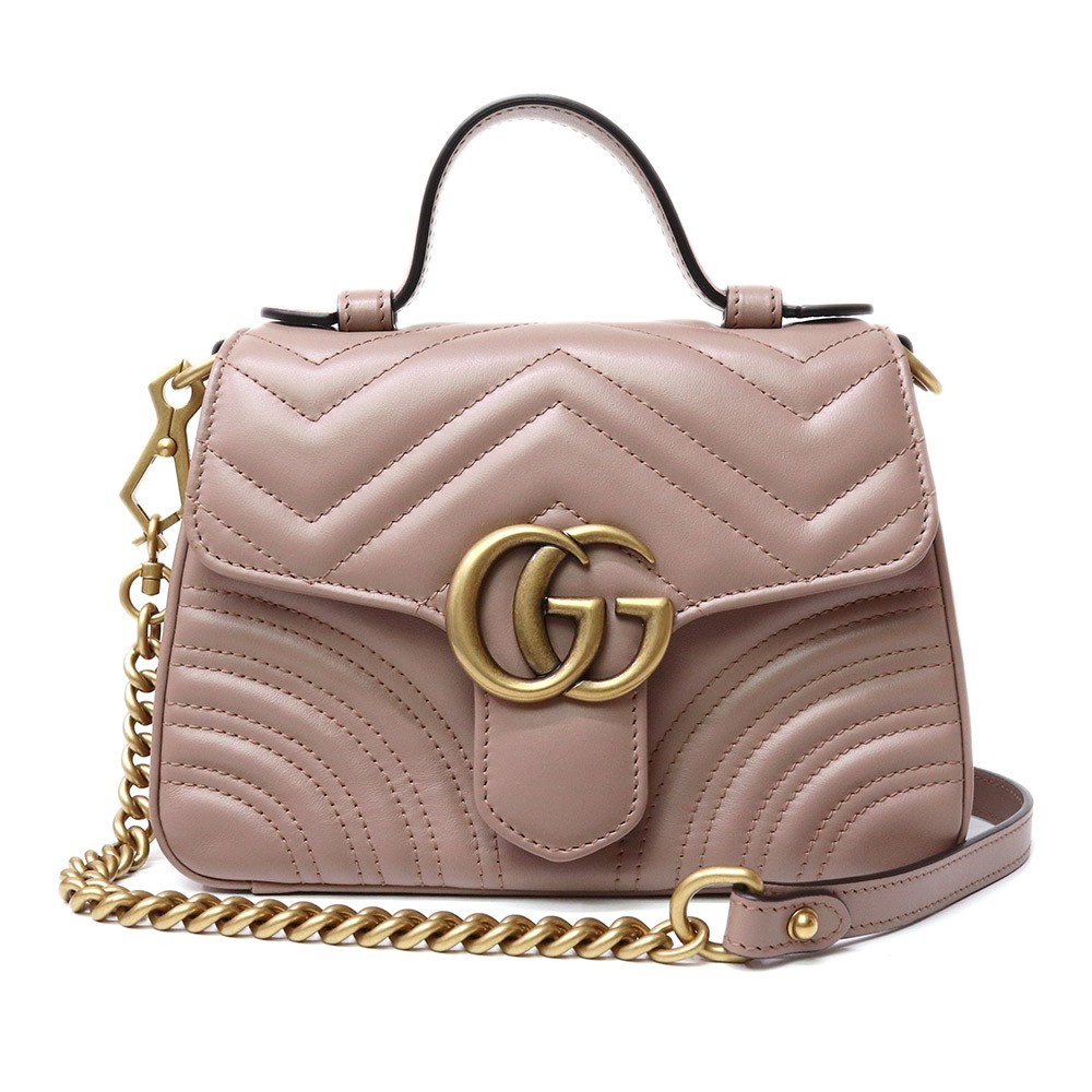 GUCCI GGマーモントミニ　トップハンドルバッグ GUCCI GG Marmont mini Top Handle Shoulder Bag Chevron leather