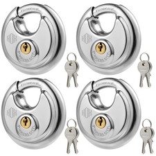 Keyed Disc Padlock, Stainless Steel Keyed-Alike Padlocks, 4-Pack Heavy Duty L...