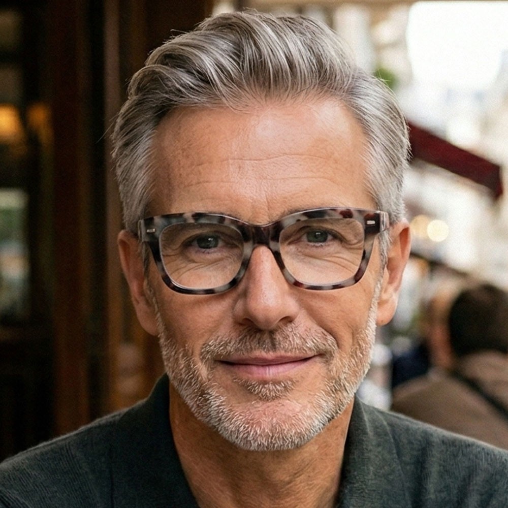 Retro chunky square reading glasses in a classic brown tortoiseshell finish with silver rivet accents.
