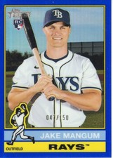 2025 Topps Heritage High Number Jake Mangum RC Blue Chrome Refractor 047/150
