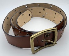 Leather Brass Grommet Belt 1 3/4" x 50 1/2" Brown Single Prong Brass Buckle