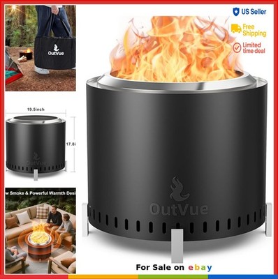 Smokeless Fire Pit 19.5 Inch Stainless Steel Wood Burning Portable with Tote
