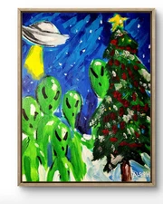Original Art Alienmas 14x11 Colorful Modern Art Christmas Painting on Canvas