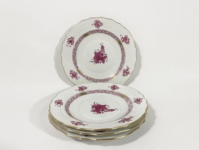 Herend Chinese Bouquet Raspberry Pink 1518 Salad Curved Plates 19 cm