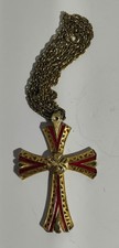 Red And Gold Cross Pendant Woman's Rope Necklace