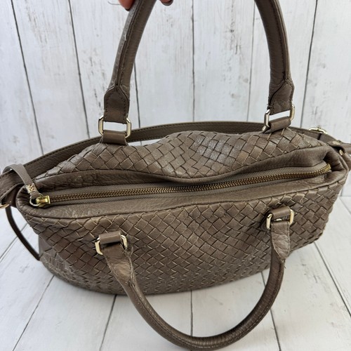 Elliott Lucca Brown Woven Leather Top Zip Shoulder Tote Bag Purse Large - Picture 8 of 15