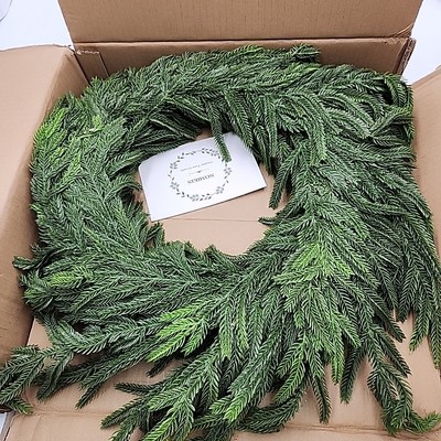 NEW Somikis 24&quot; Green Wreaths for Front Door Real Touch Norfolk 