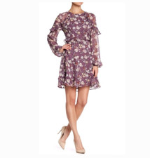 ASTR the Label Womens Chiffon Floral Ruffle MIni Dress Purple Size S   12374