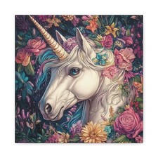 Unicorn Floral Canvas Art, Whimsical Wall Decor, Magical Gift for Kids, Home