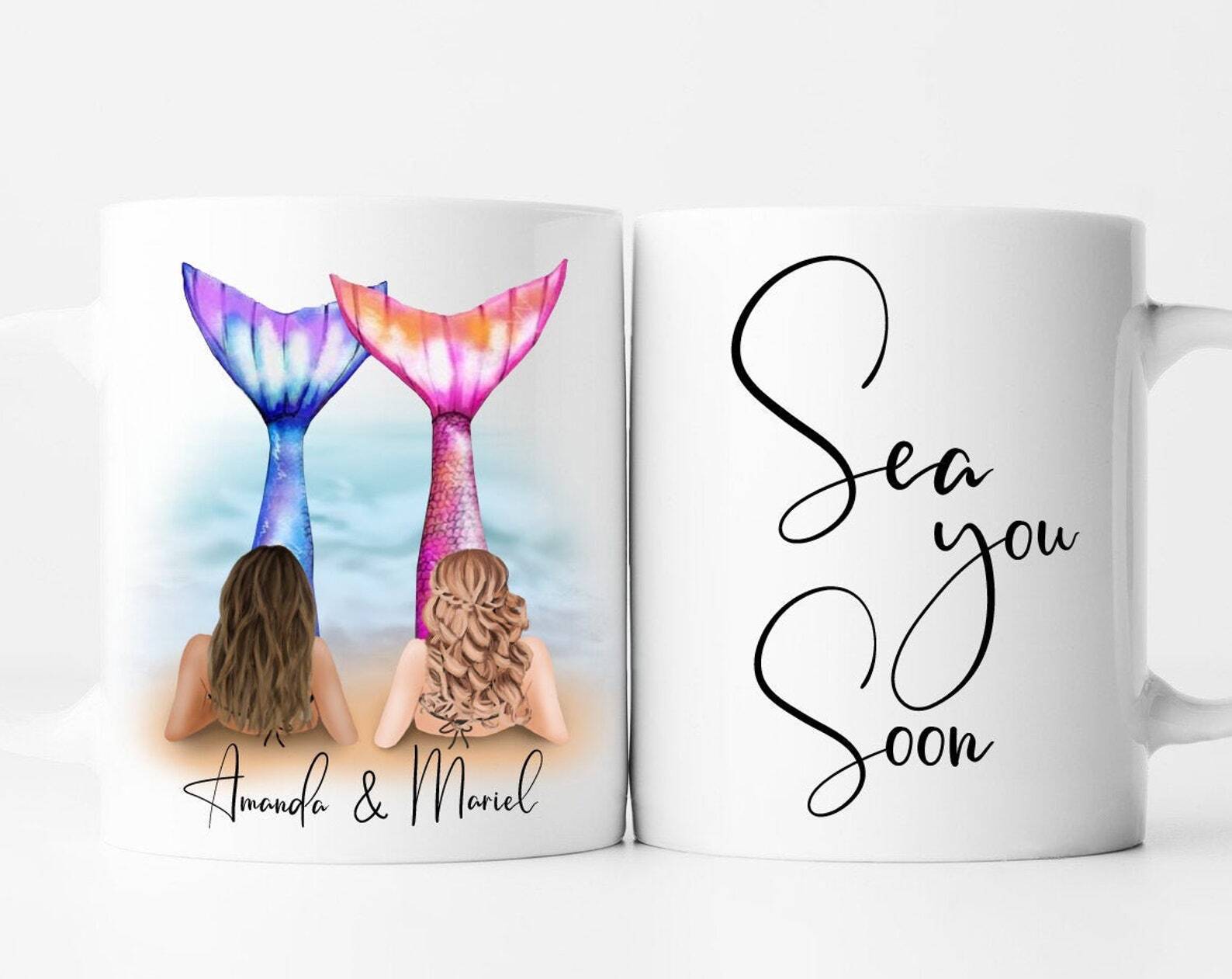 Personalized Best Friends Mug Mermaids Mug See You Soon Friendship Mug Thinking