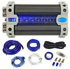 Rockville RFC50F 50 Farad Capacitor Volt Display Amp Kit Black Wire Mesh Cover