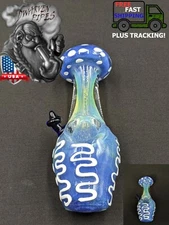 5" Tobacco Smoking Pipe Bowl Glass Hand Pipes Mushroom Style Blue 02