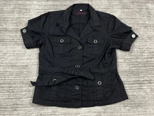 Gitano Top Womens Medium Black Shortsleeve Pockets Button Up Jacket Casual