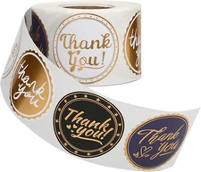 Thank You Stickers 2 inch Round, 500pcs Waterproof Thank You Stickers Gold Foil