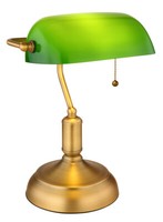 Globo Antique Banker Schreibtisch Tisch Leuchte Zugkette Messing GrüN E14 26,5Cm
