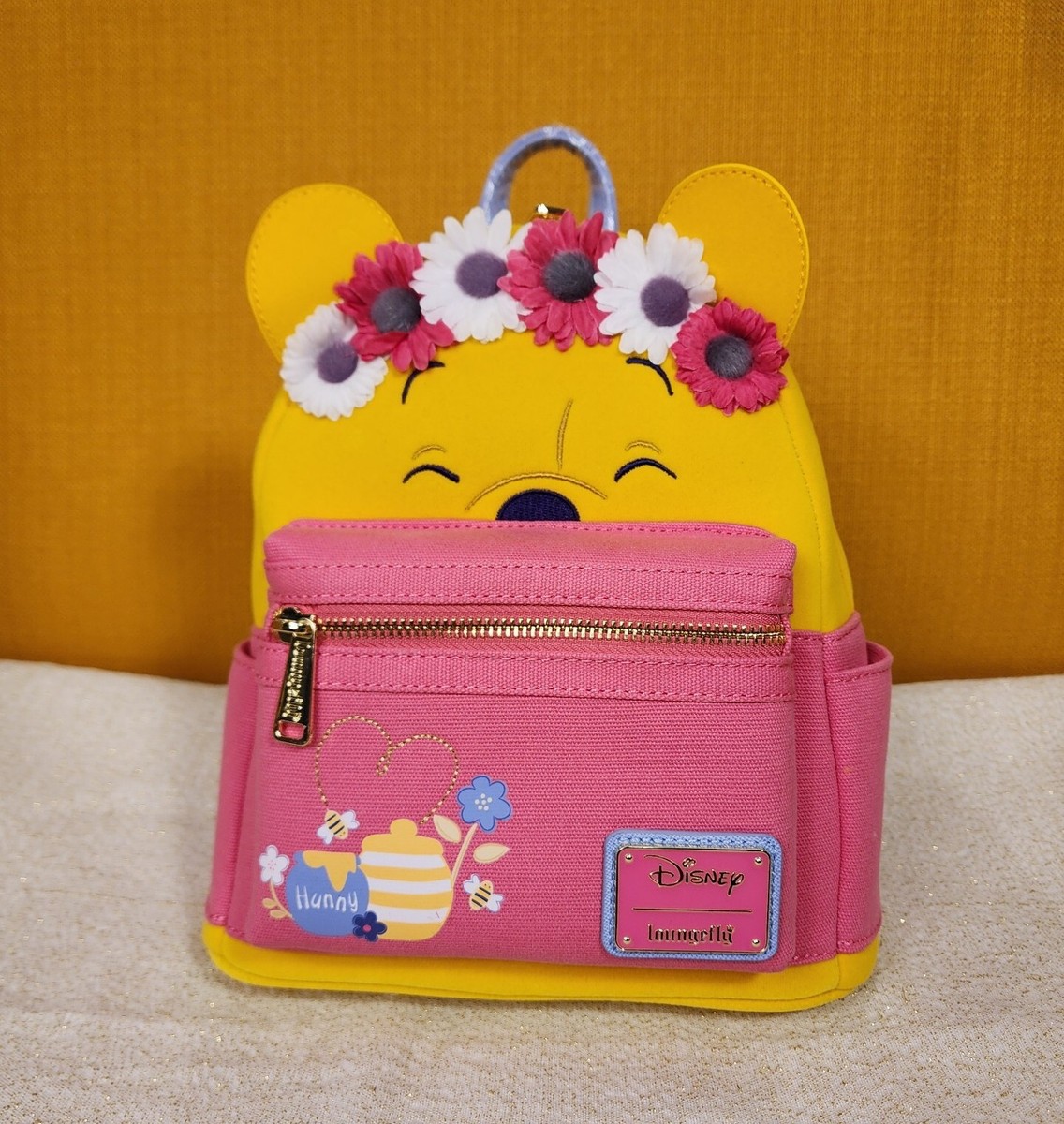 Disney Loungefly Winnie the Pooh Flower Crown Pink Flocked Mini Backpack, NWT. Loungefly Disney Winnie the Pooh Flower Crown Pink Flocked  main image 2