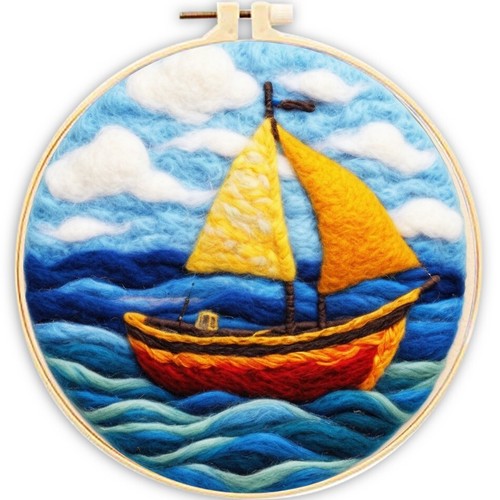 Beach Ocean DIY Wool Needle Felted, Landscape Painting With Frame For Beginners - Picture 14 of 16
