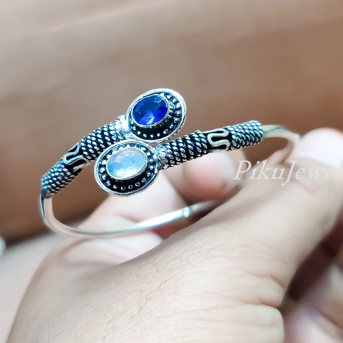 Orecchini Pendenti In Argento 925 Con Pietra Di Luna E Ametista, Fatti A Mano, India - Foto 5