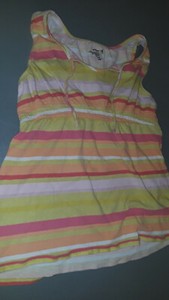 Old Navy orange, pink, light green striped top girls sz M (8)