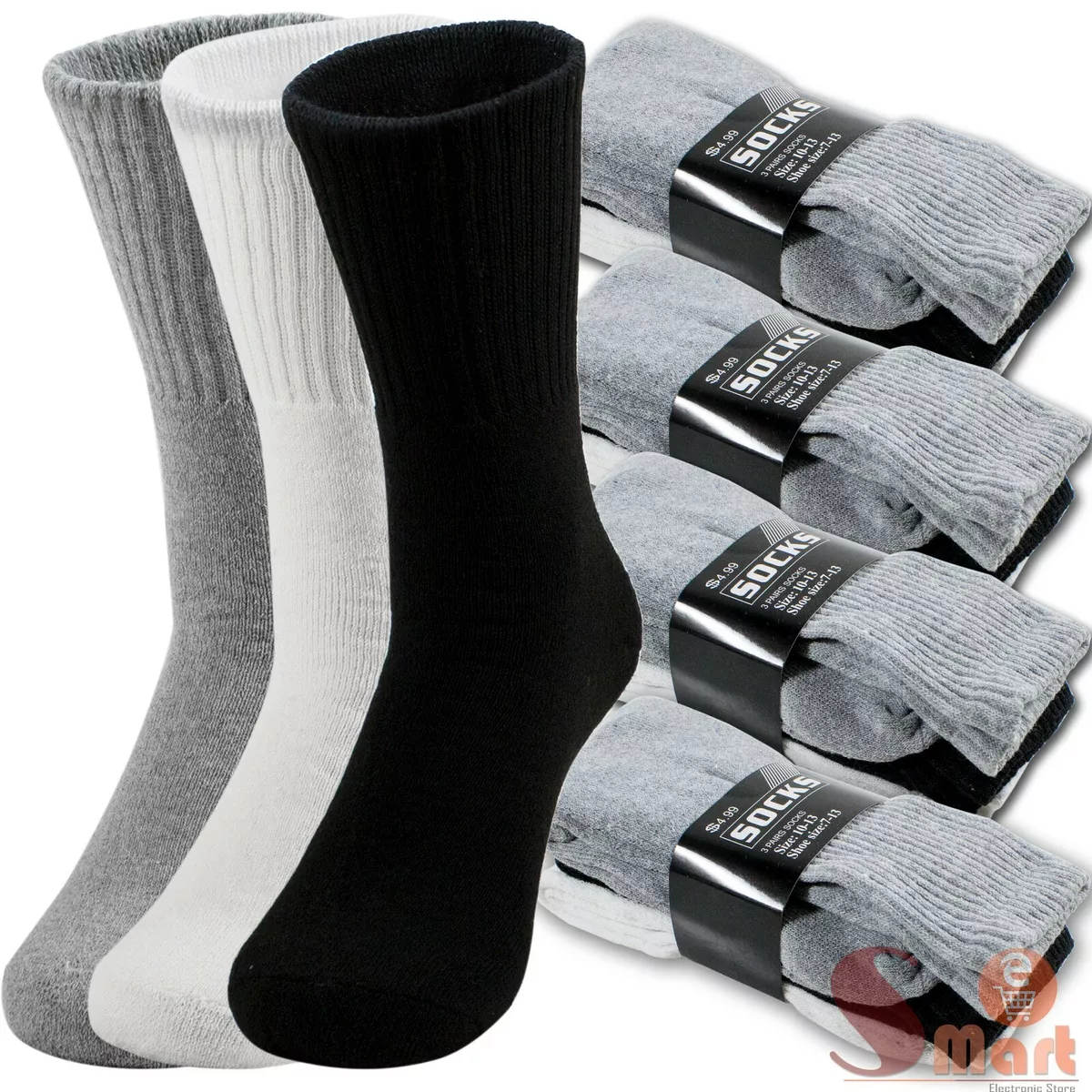 Lot 3 12 Pairs Mens Solid Sports Athletic Work Plain Crew Socks Size 9 11 10 13