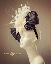 Kentucky Derby Hat Cream Off White Silk Bow Black Ascot Fascinator Bridal