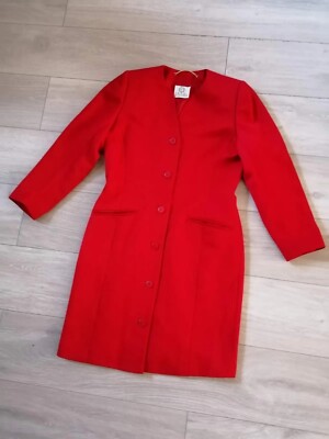 Viyella Red Pure Wool Coat Vintage 1980's Nipped Waist Power Dressing Smart  UK10 UK