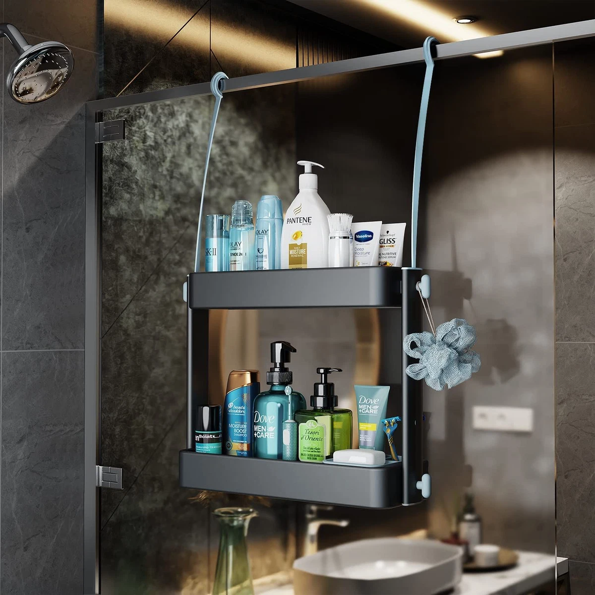 NeverRust Large Aluminum Hanging Over-the-Shower Caddy in Matte Black