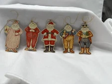 Vintage Merrimack Pub.2 Sided Die Cut Ornaments Garland 1980s Lot Of 5 Santas