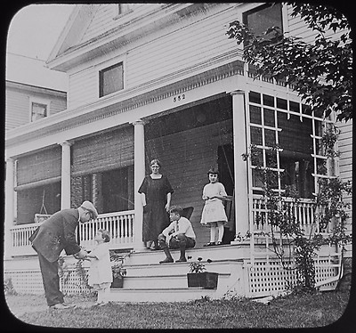Magische Glaslaternenfolie Ein Vater geht zur Arbeit um 1910 Foto USA 