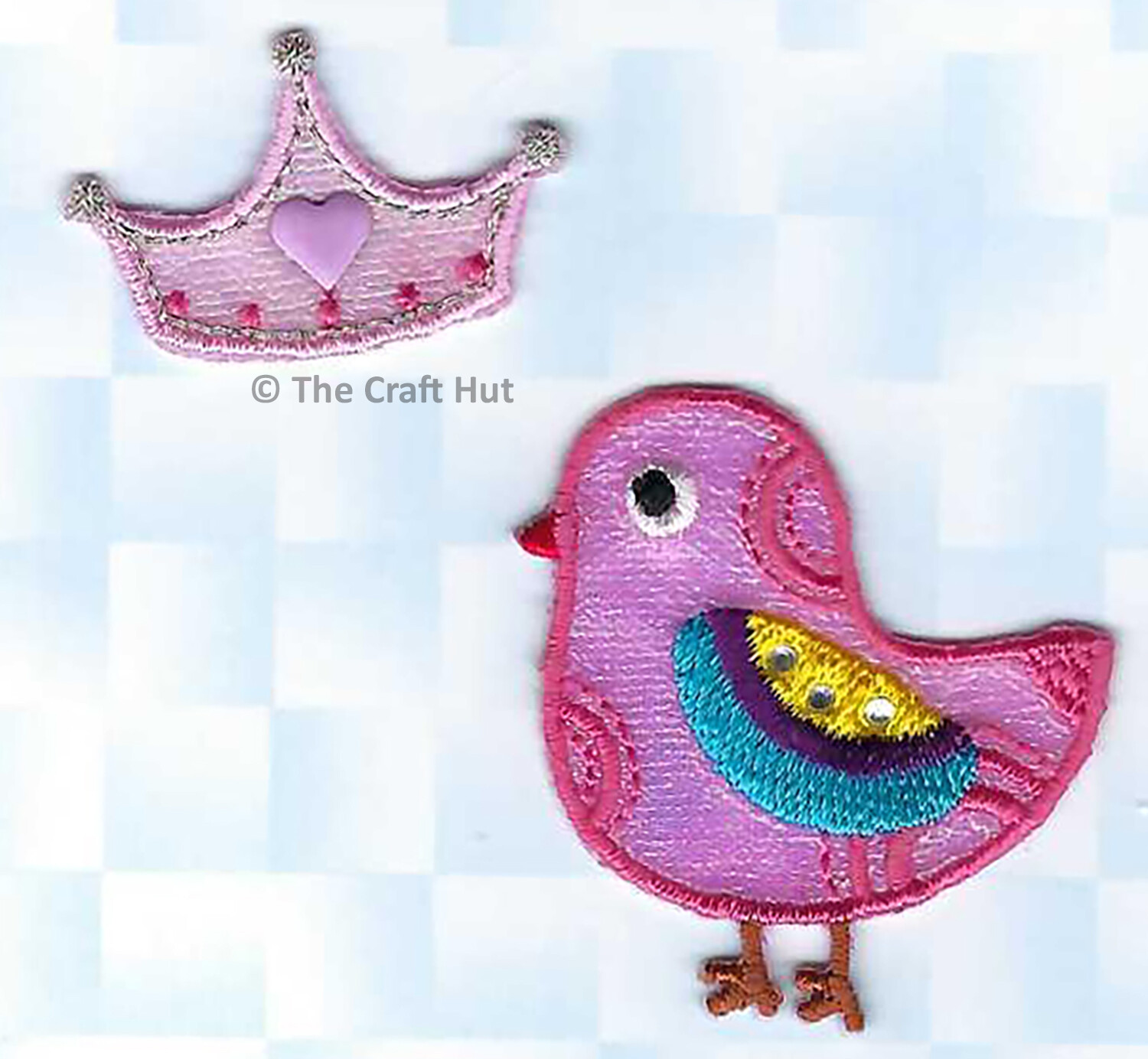 Sewing Iron or Sew On Motif Craft Factory Patch Badge Pink Bird Crown New