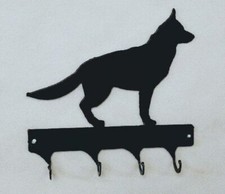 German Shepherd Full 4 Hook Leash Holder Black Wrought Iron Look Made in USA