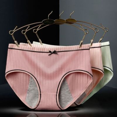 Cotton Mid Rise Panties-Spandex Leak-Proof Menstrual Briefs Solid Underwear 3PCS