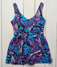Swimsuits For All 16 Women's Swimdress One Piece Purple  Blue Pattern Light Use