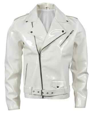 Men's Biker Moto Stylish PVC Vinyl Motorcycle Jacket Gothic Punk Shiny  White Emo