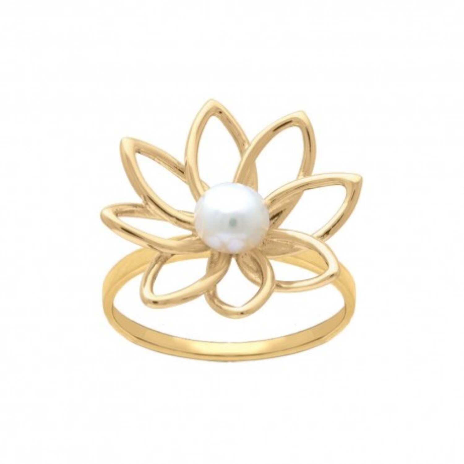 Bague fleur perle d'eau douce plaqué or jaune 18 carats - Bijou floral romantique pour femme