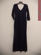 Marina Women's Navy Lace Sequin V-Neck 3/4 Sleeve Evening Gown, 4 192096630015