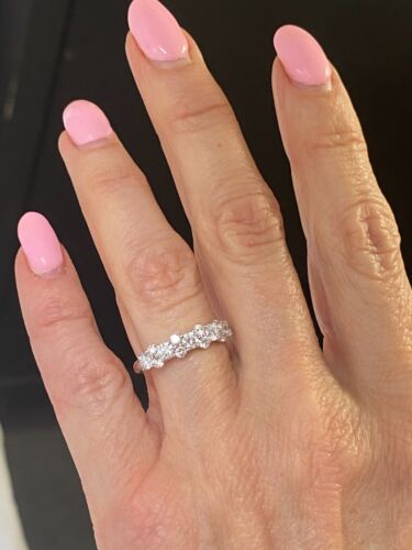 Bracelet de mariage diamant taille ronde cultivé en laboratoire design alternatif or 14 carats 1 carat - Photo 12 sur 22