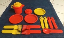 714A Red Yellow Kids Childs Pretend Play Kitchen Set Lot Fork Spoon Plate Knife
