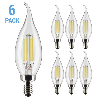 6 Pack Satco S21846 LED Filament Flame 120V 5.5W 60W Candelabra E12 Clear 2700K