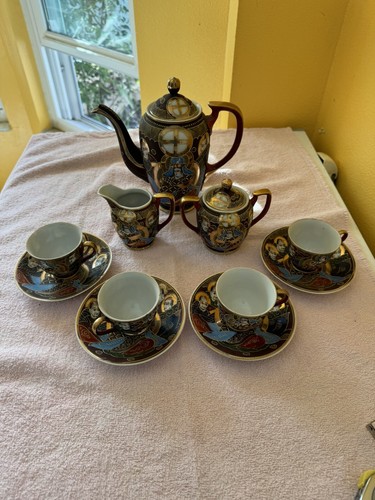 Atemberaubendes Märchenland ~ japanisches feines Porzellan Satsuma Moriage 11-teiliges Teeservice Set