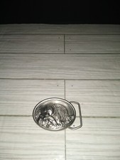 Vintage Siskiyou Pewter Belt Buckle Bear With Fish Oval Silver Color 1983 Oregon