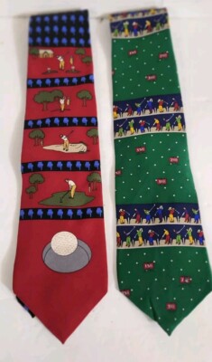 Vtg Vicky Davis Tee Time & Home On The Range Golf Tie 100% Silk Golfer (2)