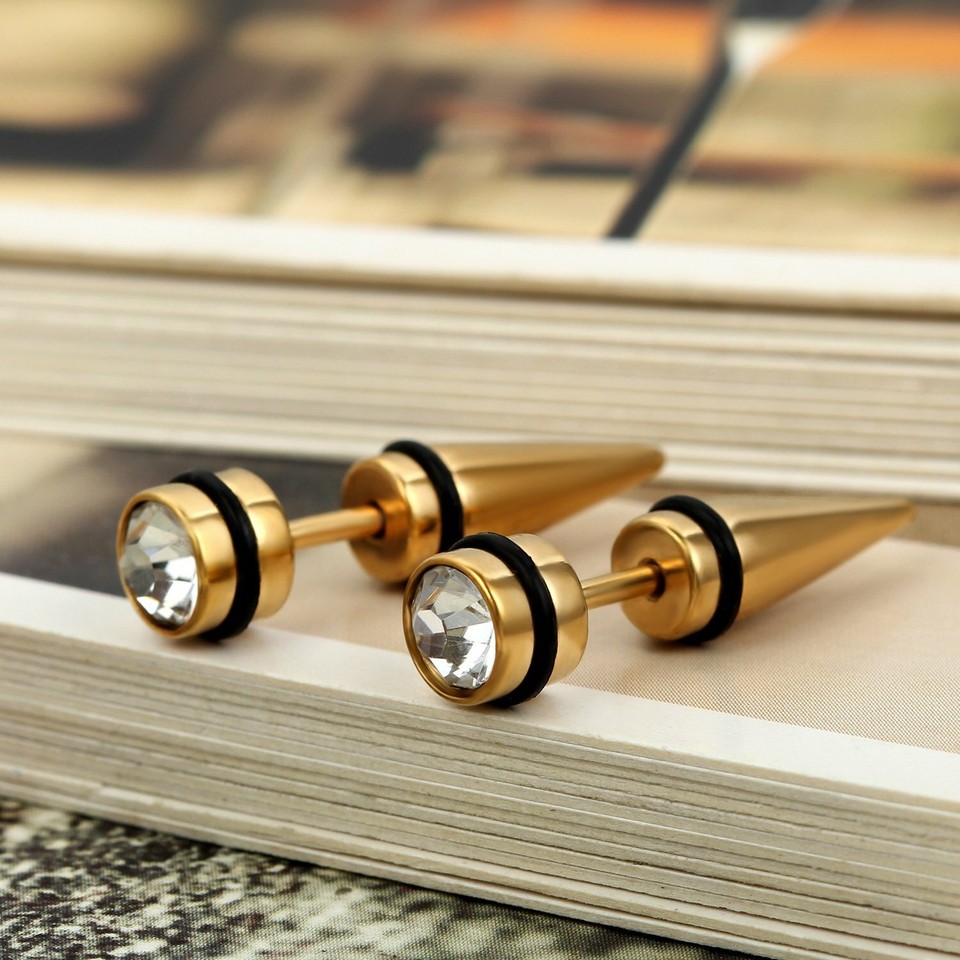 Stainless Steel Spike Rivet Rhinestone Ear Studs Earrings For Men Women ...