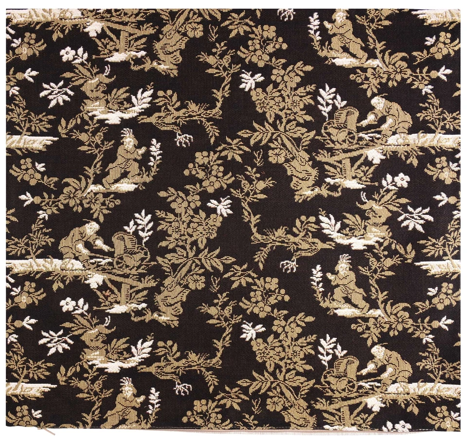 The Chinese on a Wheelbarrow Black 19x19 in French Tapestry Cushion Cover - Image 4 of 4