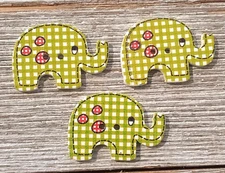 3 Green/White Elephant Flower Sewing Buttons Crafting Wood 2 Hole 1 1/8" 