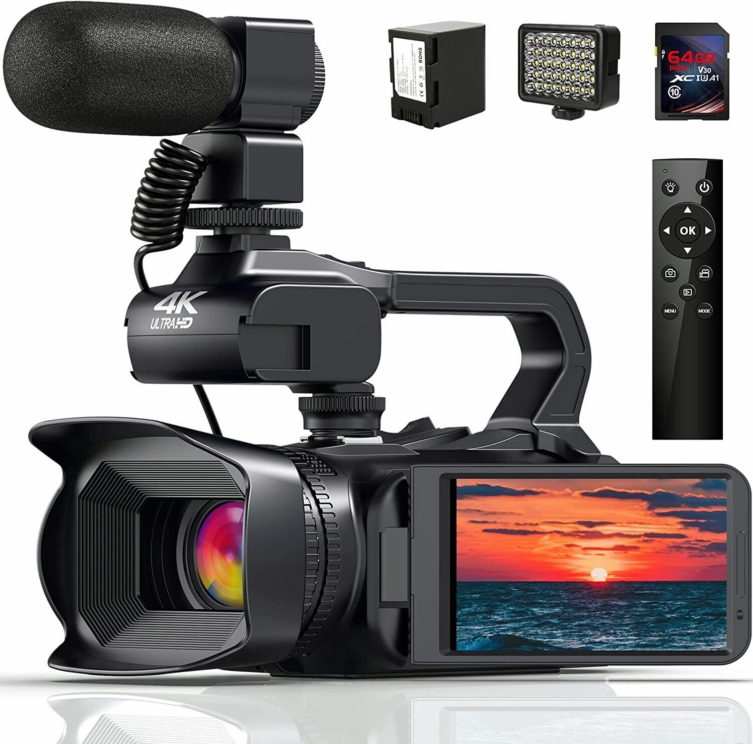 4K Video Camera Camcorder, 64MP 60FPS18X Digital Zoom Auto Focus Vlogging Camera